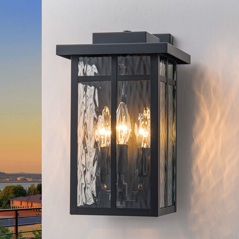 13.5 in. Matte Black Outdoor Hardwired Wall Lantern Sconces with Water Glass, No Bulbs Included (1-Pack)