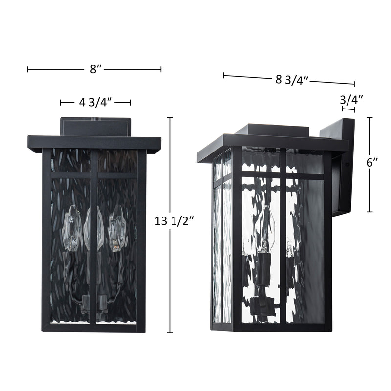 13.5 in. Matte Black Outdoor Hardwired Wall Lantern Sconces with Water Glass, No Bulbs Included (1-Pack)