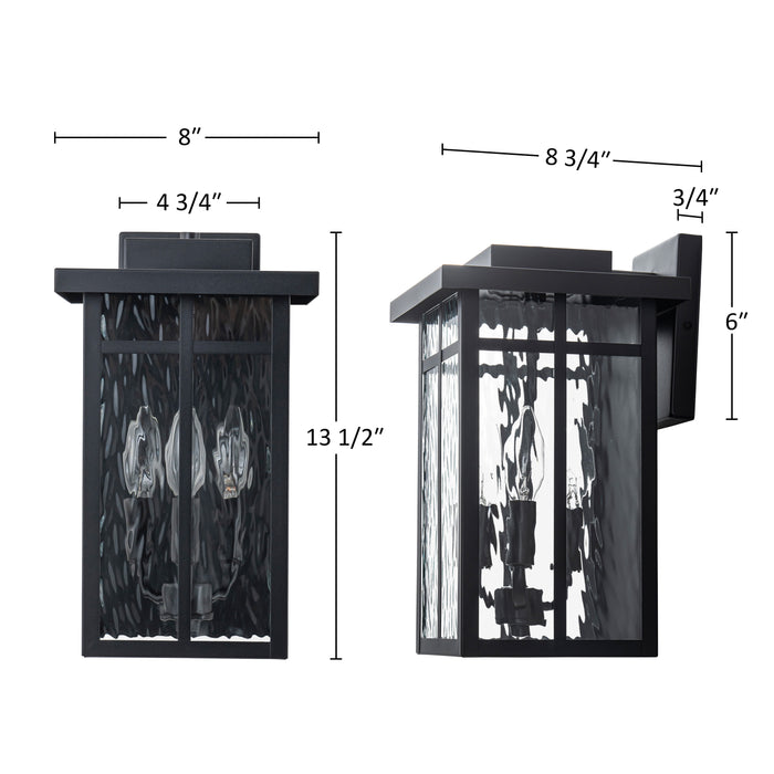 13.5 in. Matte Black Outdoor Hardwired Wall Lantern Sconces with Water Glass, No Bulbs Included (1-Pack)