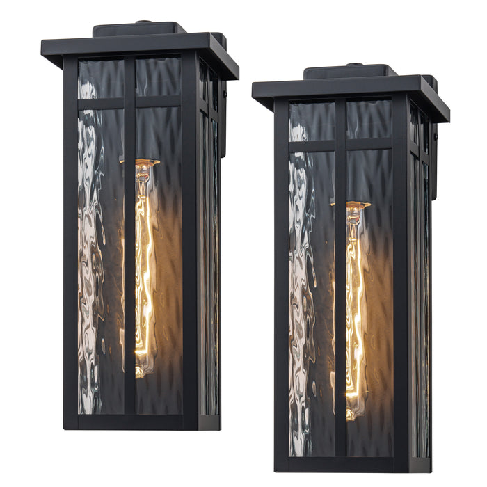 15 in. Matte Black Outdoor Hardwired Wall Lantern Sconces with Water Glass, No Bulbs Included (2-Pack)