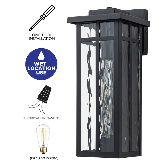 15 in. Matte Black Outdoor Hardwired Wall Lantern Sconces with Water Glass, No Bulbs Included (2-Pack)