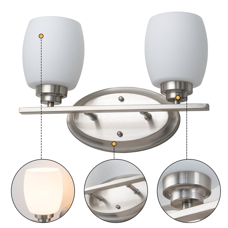 2-Light Satin nickel Vanity Light with White Opal Glass (1-Pack)
