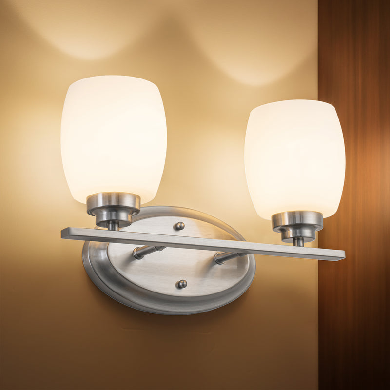 2-Light Satin nickel Vanity Light with White Opal Glass (1-Pack)
