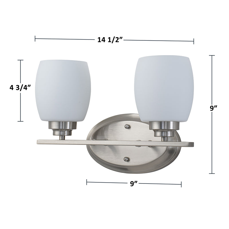2-Light Satin nickel Vanity Light with White Opal Glass (1-Pack)