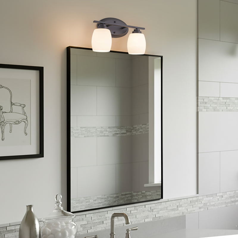 2-Light Oil-rubbed Bronze Vanity Light with White Opal Glass (1-Pack)