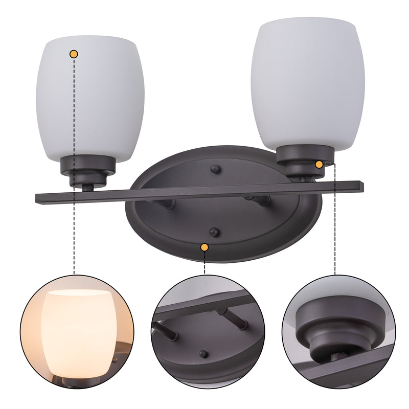 2-Light Oil-rubbed Bronze Vanity Light with White Opal Glass (1-Pack)