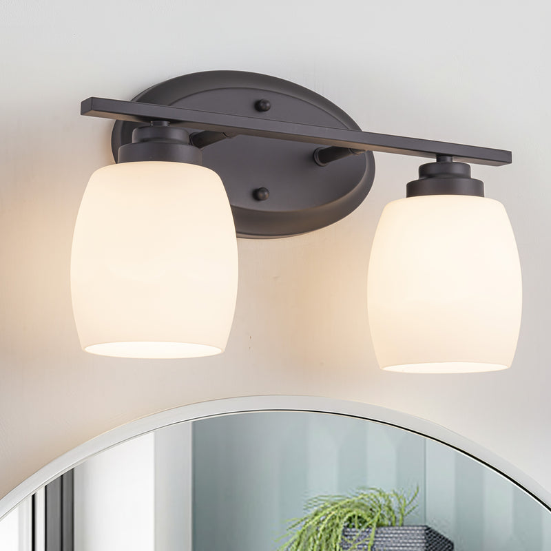2-Light Oil-rubbed Bronze Vanity Light with White Opal Glass (1-Pack)