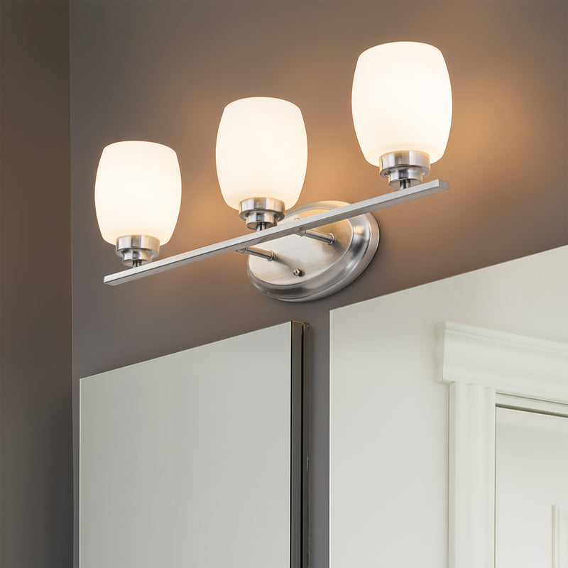 3-Light Satin Nickel Vanity Light with White Opal Glass (1-Pack)