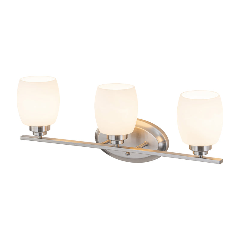 3-Light Satin Nickel Vanity Light with White Opal Glass (1-Pack)