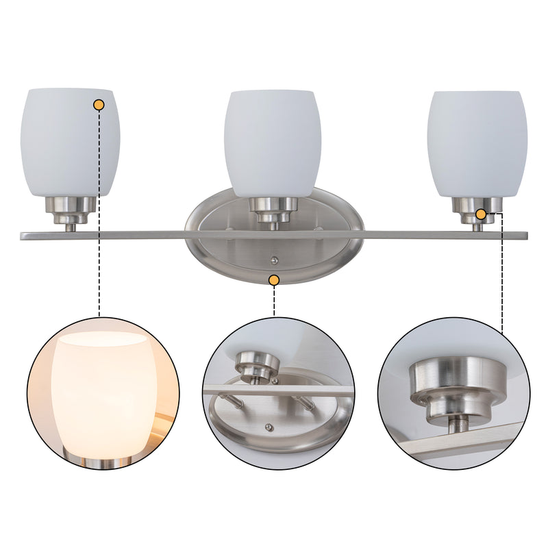 3-Light Satin Nickel Vanity Light with White Opal Glass (1-Pack)