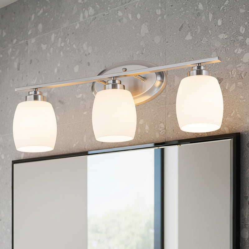 3-Light Satin Nickel Vanity Light with White Opal Glass (1-Pack)