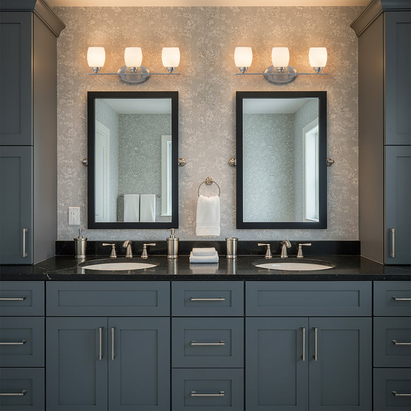 3-Light Satin Nickel Vanity Light with White Opal Glass (1-Pack)