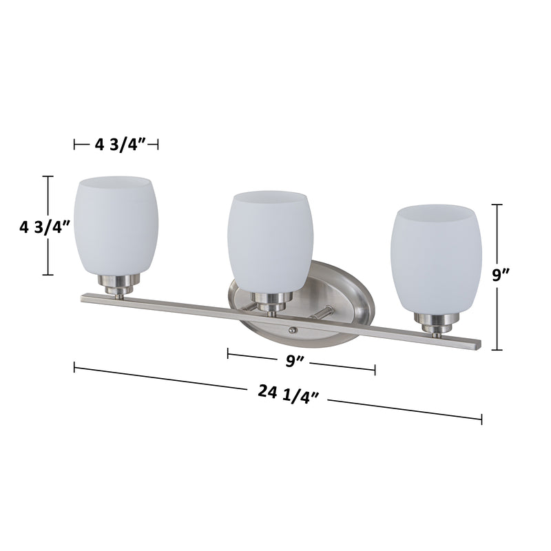 3-Light Satin Nickel Vanity Light with White Opal Glass (1-Pack)