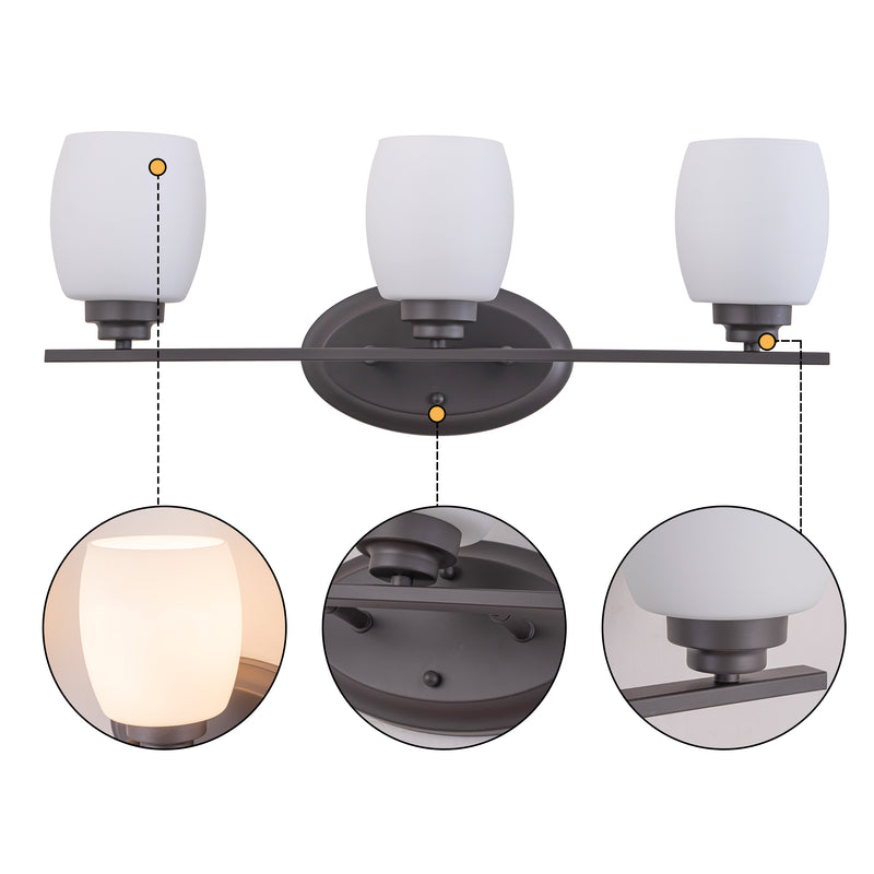 3-Light Oil-rubbed Bronze Vanity Light with White Opal Glass Shade