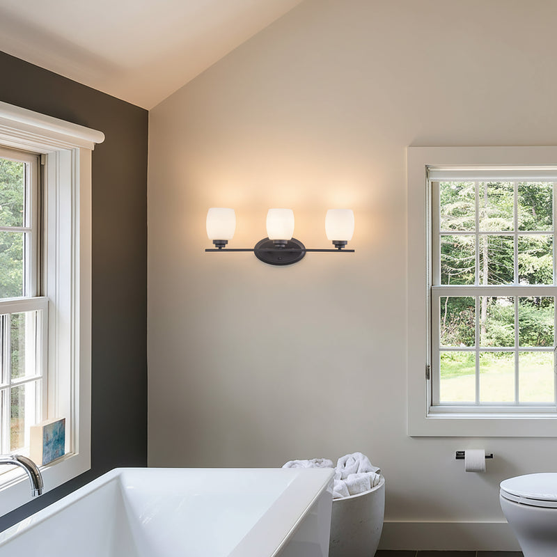 3-Light Oil-rubbed Bronze Vanity Light with White Opal Glass Shade