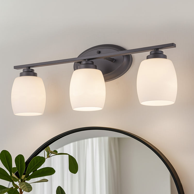 3-Light Oil-rubbed Bronze Vanity Light with White Opal Glass Shade