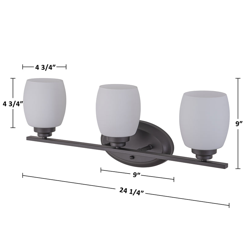 3-Light Oil-rubbed Bronze Vanity Light with White Opal Glass Shade
