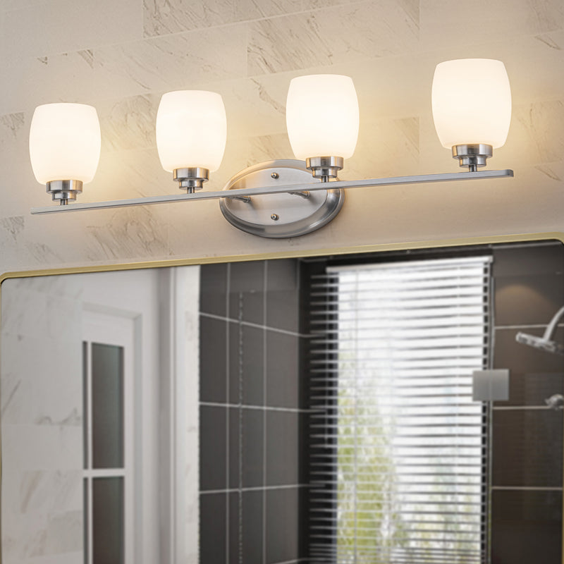 4-Light Satin Nickel Vanity Light with White Opal Glass (1-Pack)