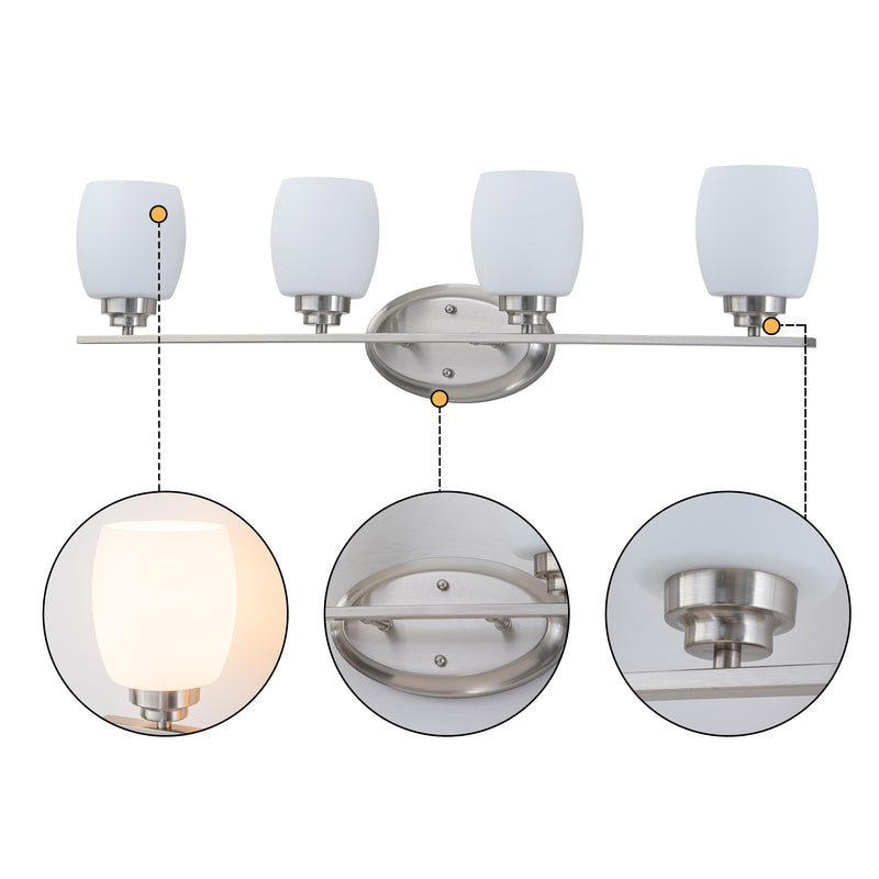 4-Light Satin Nickel Vanity Light with White Opal Glass (1-Pack)