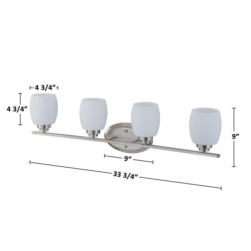 4-Light Satin Nickel Vanity Light with White Opal Glass (1-Pack)