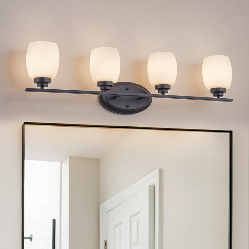 4-Light Oil-Rubbed Bronze Vanity Light with White Opal Glass (1-Pack)