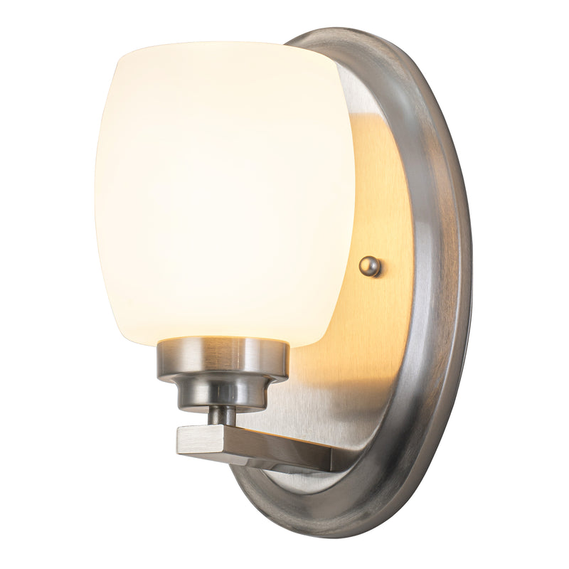 1-Light Satin Nickel Wall Sconce with White Opal Glass (1-Pack)