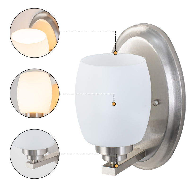 1-Light Satin Nickel Wall Sconce with White Opal Glass (1-Pack)