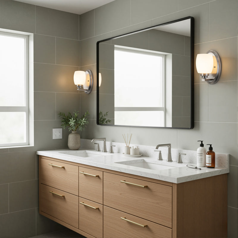 1-Light Satin Nickel Wall Sconce with White Opal Glass (1-Pack)