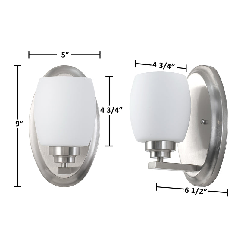 1-Light Satin Nickel Wall Sconce with White Opal Glass (1-Pack)