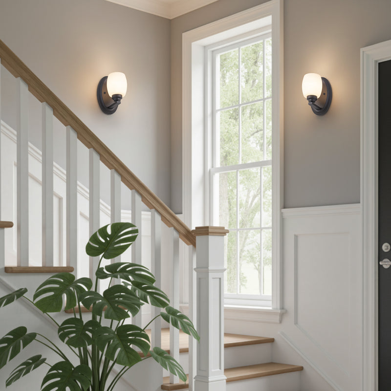 1-Light Oil-rubbed Bronze Wall Sconce with White Opal Glass (1-Pack)