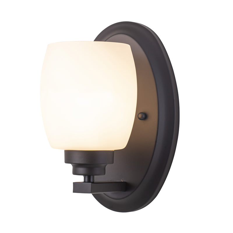 1-Light Oil-rubbed Bronze Wall Sconce with White Opal Glass (1-Pack)