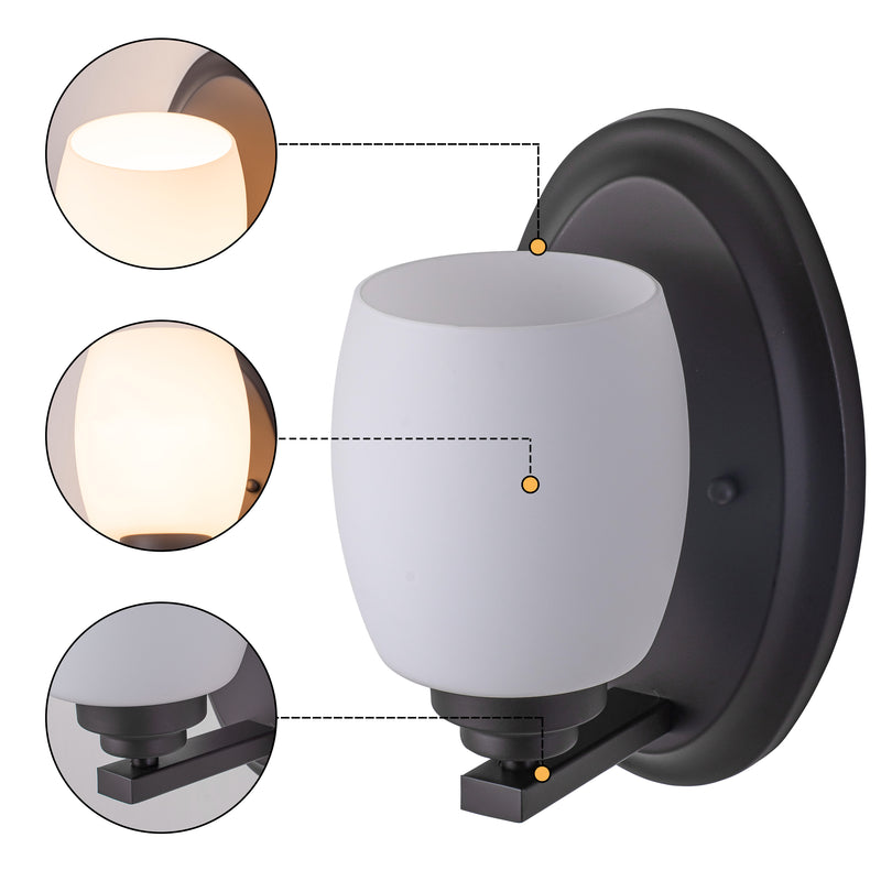 1-Light Oil-rubbed Bronze Wall Sconce with White Opal Glass (1-Pack)
