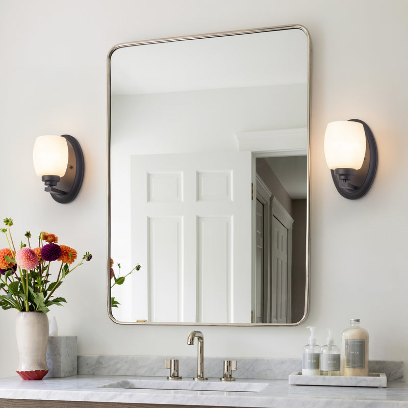 1-Light Oil-rubbed Bronze Wall Sconce with White Opal Glass (1-Pack)