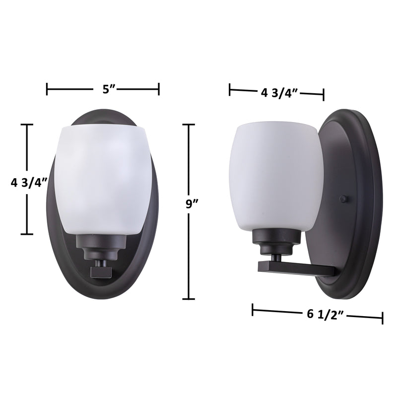 1-Light Oil-rubbed Bronze Wall Sconce with White Opal Glass (1-Pack)
