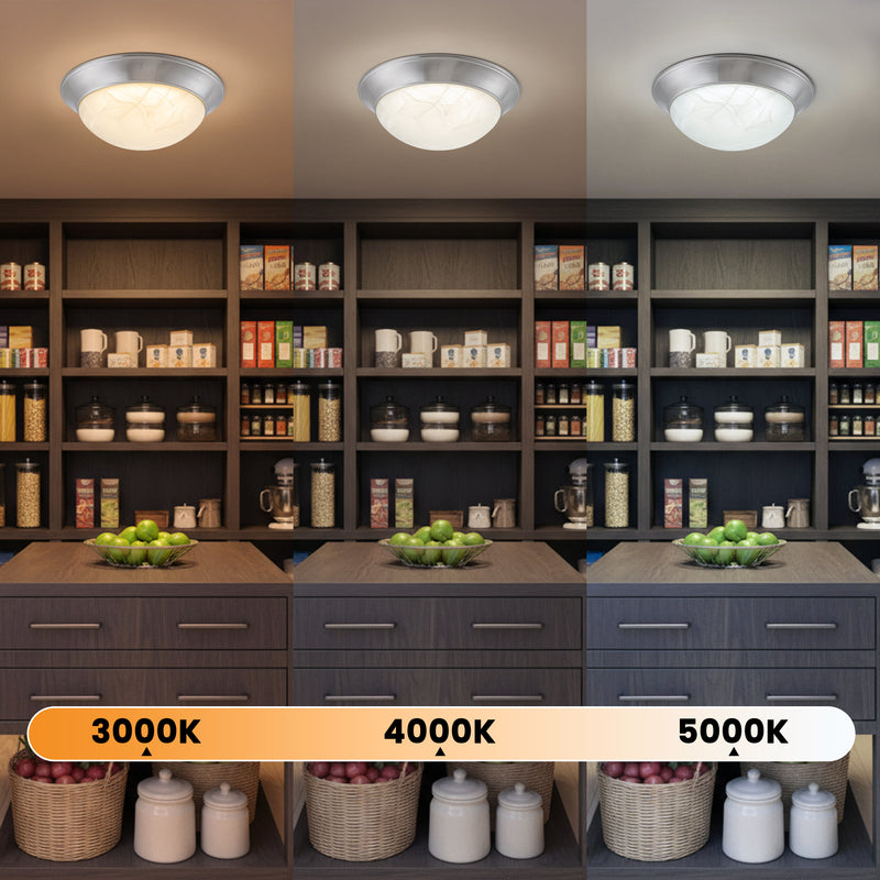 14.25 in. Modern Satin Nickel Selectable 3 CCT Dimmable Integrated LED Flush Mount for Kitchens or Bedrooms