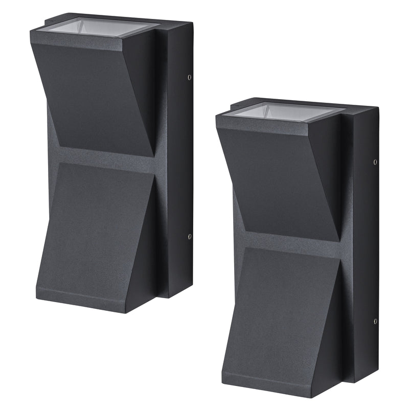 2-Light Black Aluminum Outdoor Wall Light