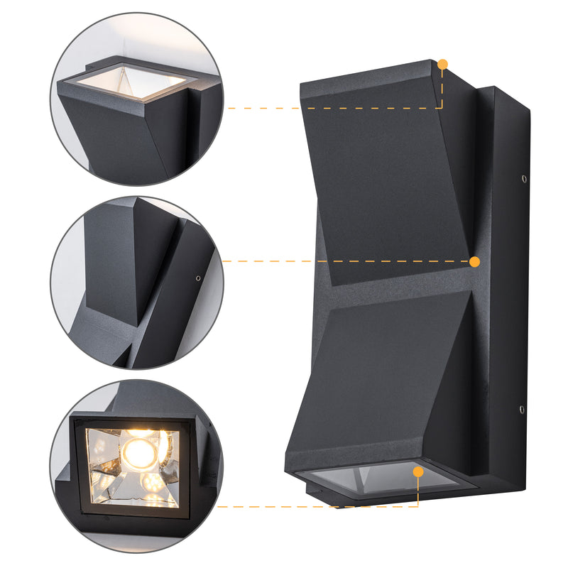 2-Light Black Aluminum Outdoor Wall Light