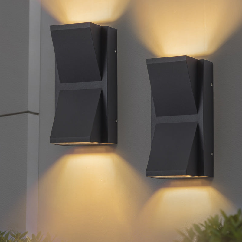 2-Light Black Aluminum Outdoor Wall Light