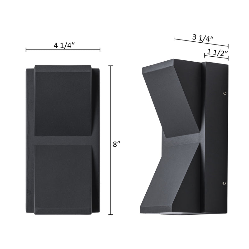 2-Light Black Aluminum Outdoor Wall Light
