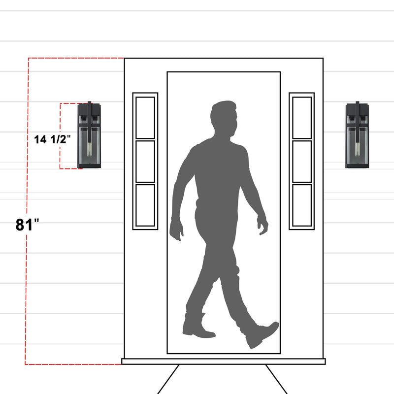 Black Outdoor Wall Lantern with Mirror Reflector and Clear Tempered Glass(2-Pack)