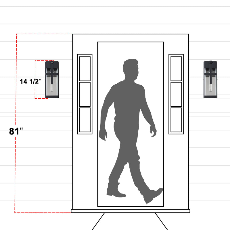 Black Motion Sensing Outdoor Wall Lantern with Mirror Reflector and Clear Tempered Glass(2-Pack)