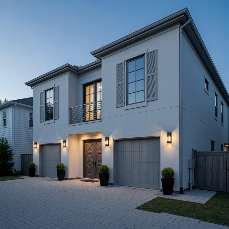 Black Motion Sensing Outdoor Wall Lantern with Mirror Reflector and Clear Tempered Glass(2-Pack)