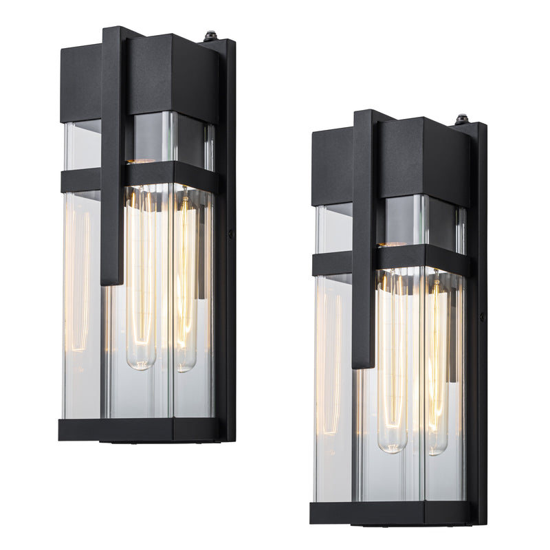 Black Dusk to Dawn Outdoor Wall Lantern with Mirror Reflector and Clear Tempered Glass(2-Pack)