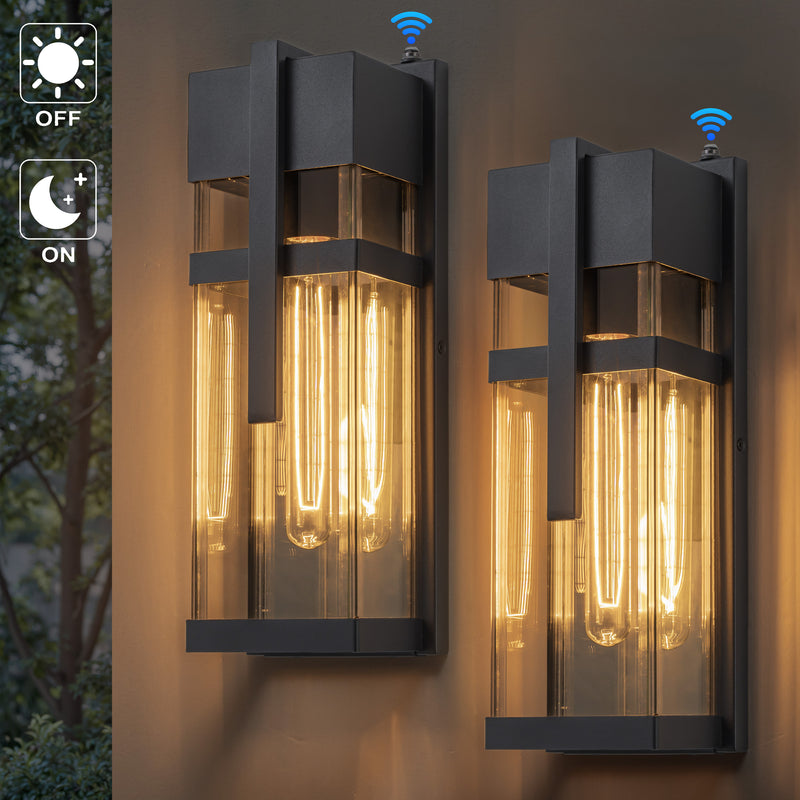 Black Dusk to Dawn Outdoor Wall Lantern with Mirror Reflector and Clear Tempered Glass(2-Pack)