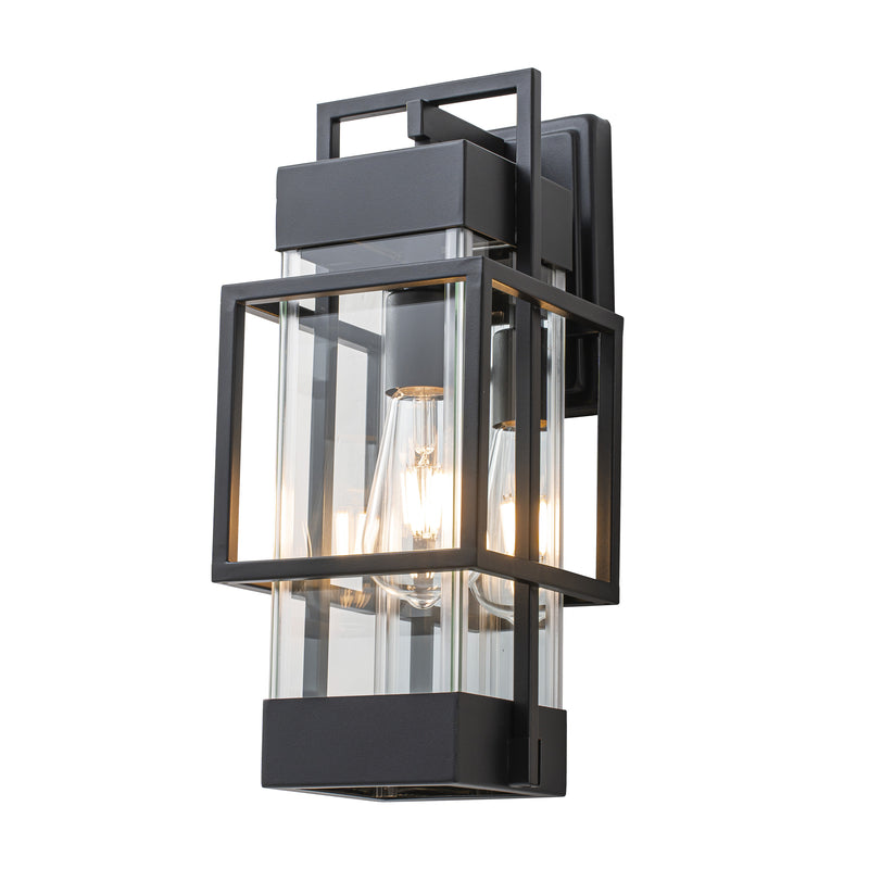 Black 1-Light Outdoor Wall Lantern Sconce with Mirror Reflector