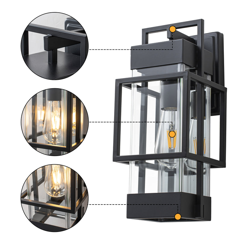 Black 1-Light Outdoor Wall Lantern Sconce with Mirror Reflector