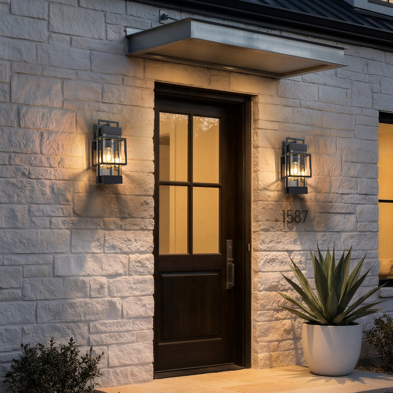 Black 1-Light Outdoor Wall Lantern Sconce with Mirror Reflector