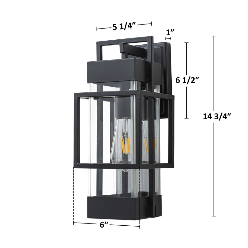 Black 1-Light Outdoor Wall Lantern Sconce with Mirror Reflector