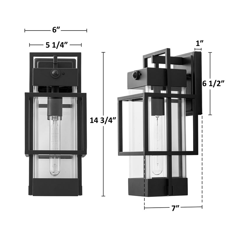 Black 1-Light Motion Sensing Dusk to Dawn Outdoor Wall Lantern Sconce with Mirror Reflector