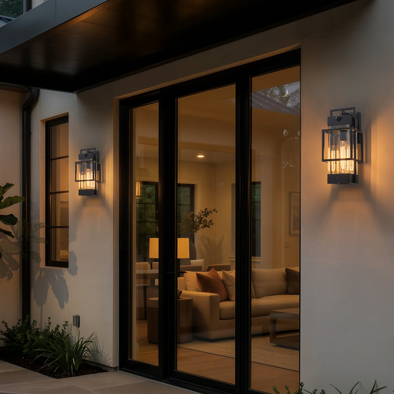 Black 1-Light Motion Sensing Dusk to Dawn Outdoor Wall Lantern Sconce with Mirror Reflector
